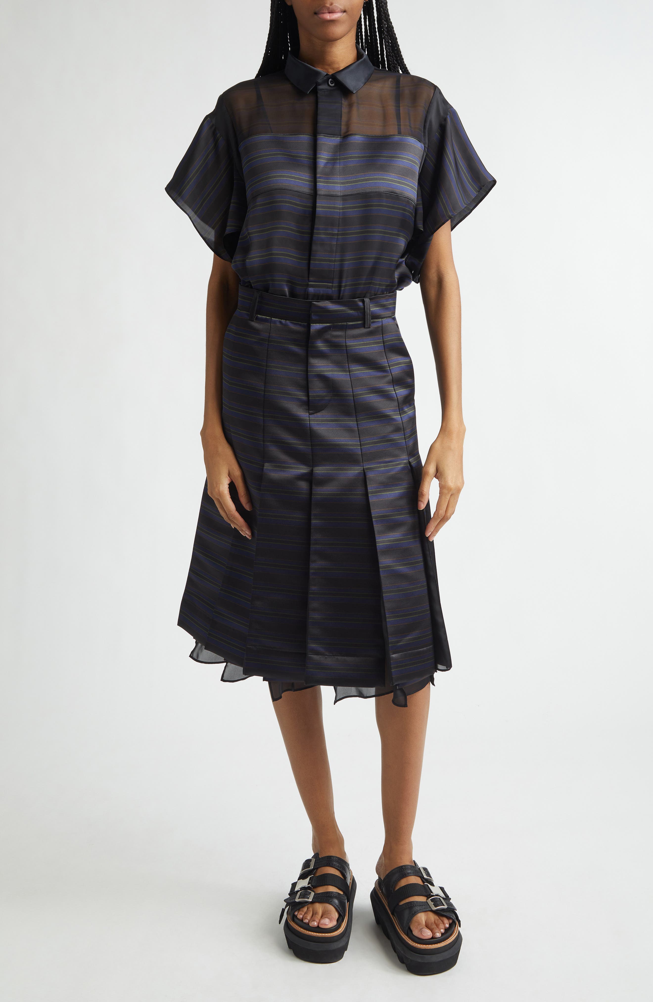 Short Sleeve Mixed Media Button-Up Shirt - image 2