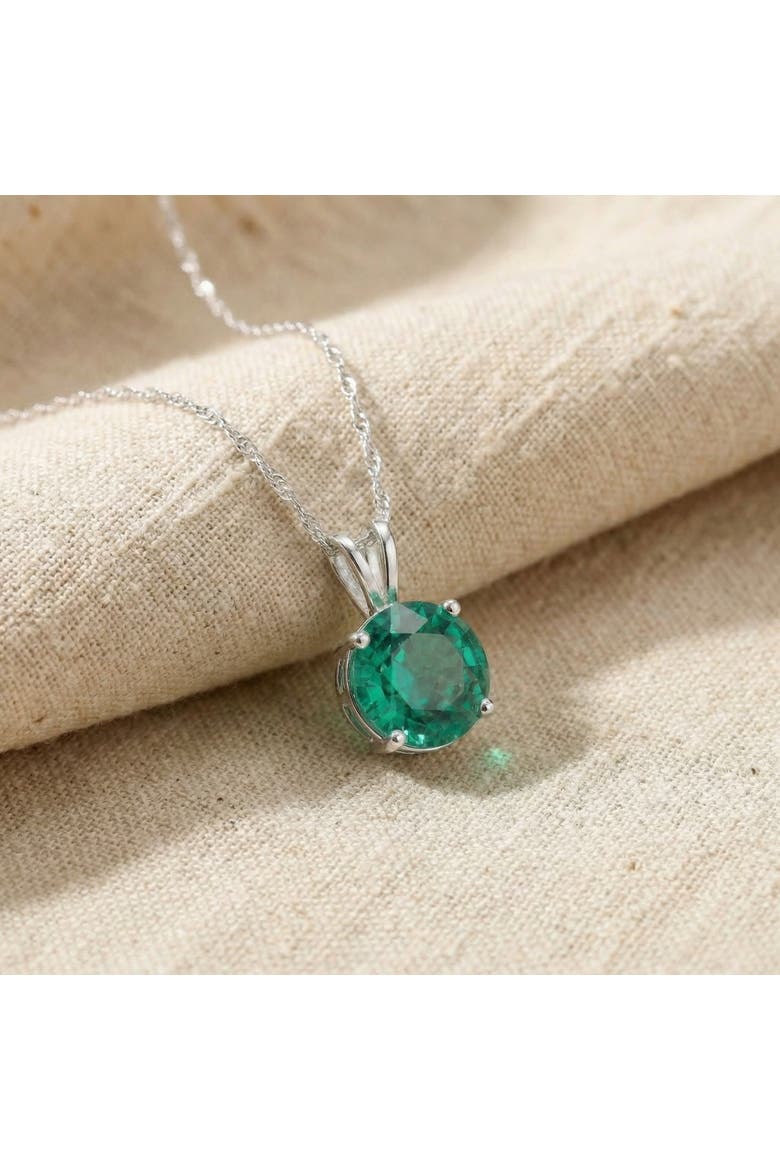 2.70Ct Round Green Emerald Solitaire Pendant 14k Gold 18" Necklace Lab Grown 9MM, Alternate, color, White Gold