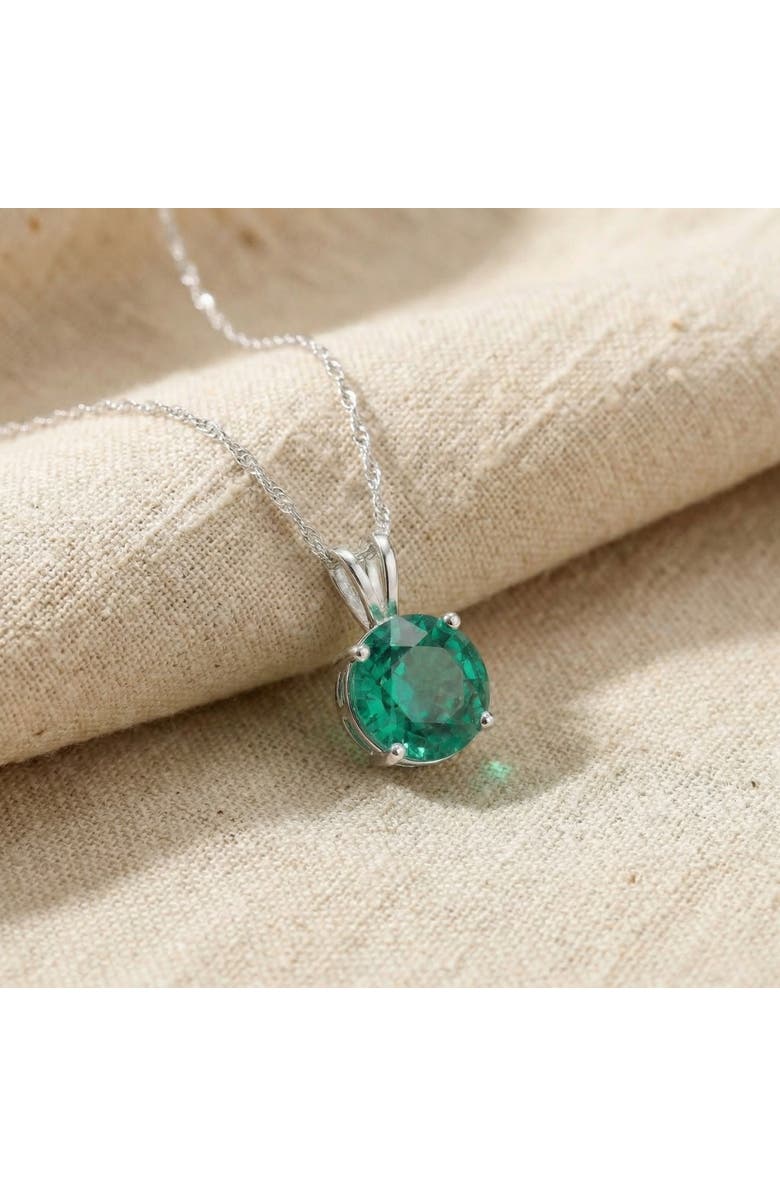 Bliss Diamond 2.70Ct Round Green Emerald Solitaire Pendant 14k Gold 18" Necklace Lab Grown 9MM, Alternate, color, White Gold