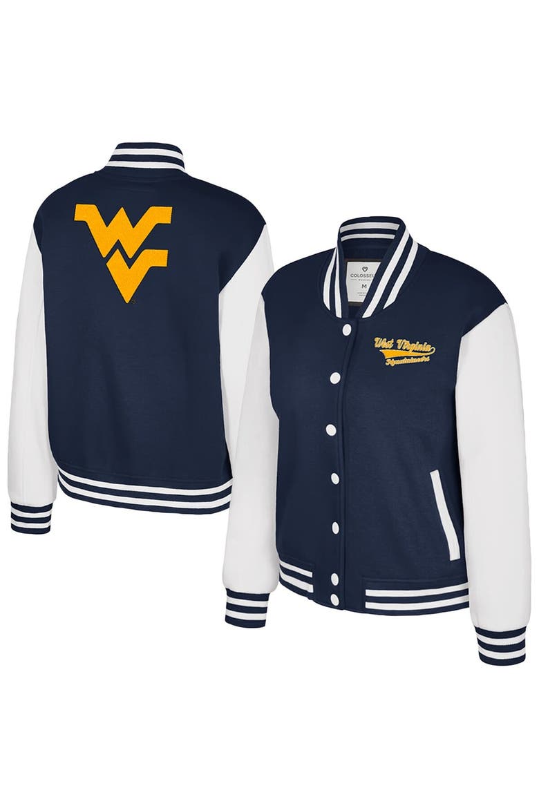 Women's Colosseum Navy West Virginia Mountaineers French Baguette Full Snap Fleece Jacket, Main, color, Navy