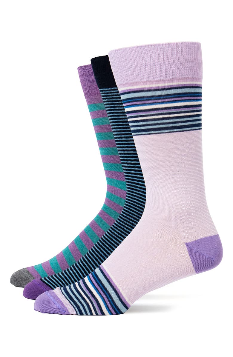 Lorenzo Uomo Assorted 3-Pack Crew Socks, Main, color, Medium Purple