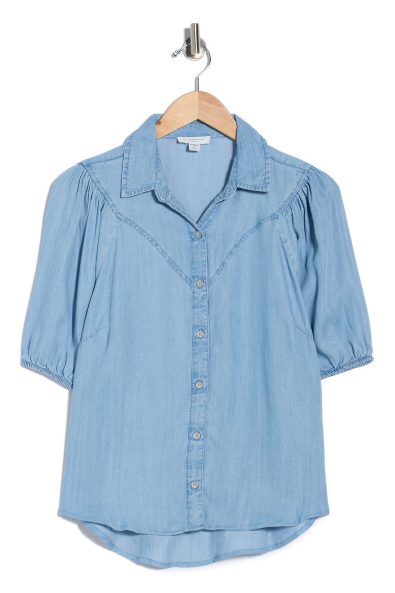 Lida Short Sleeve Denim Button-Up Shirt, Alternate, color, LIGHT WASH