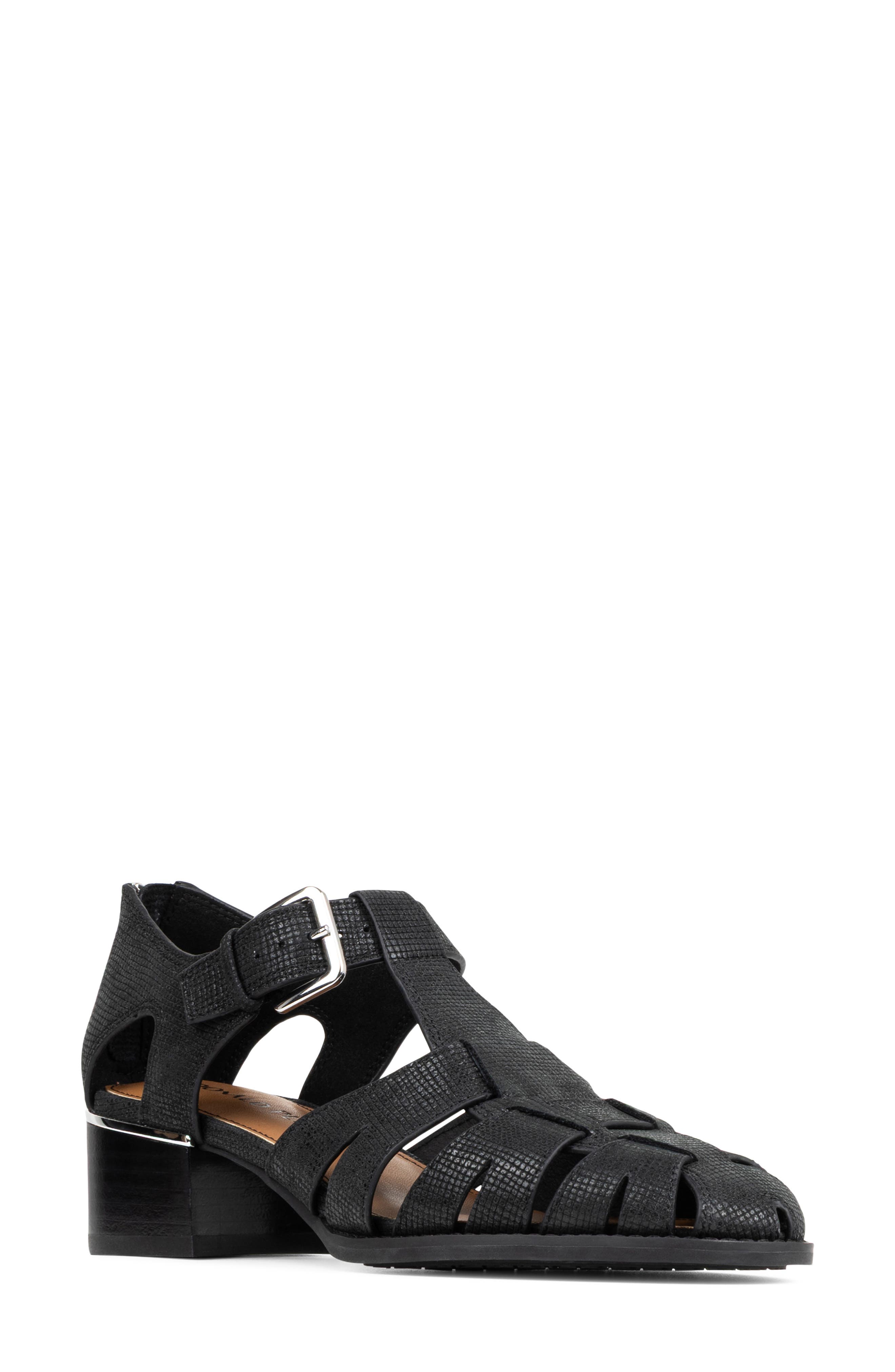 Mariam Back Zip Fisherman Sandal, Main, color, BLACK