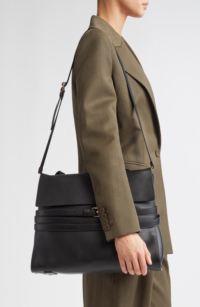 Moschino Large Tie Me Leather Shoulder Bag, Alternate, color,