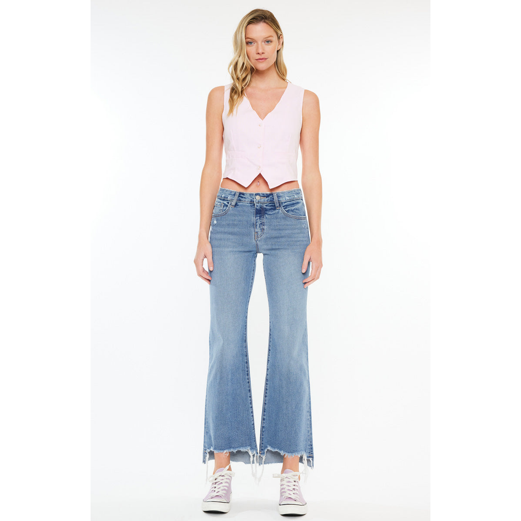 Kancan Gwen Essentials High Rise Wide Flare Jeans In Blue