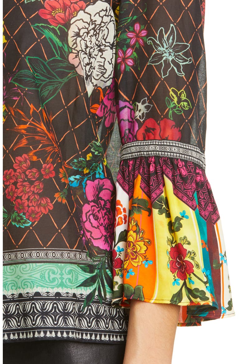 Rivera Mixed Pattern Cotton & Silk Shirt, Main, color, RETRO FLORAL MULTI/ COMBO