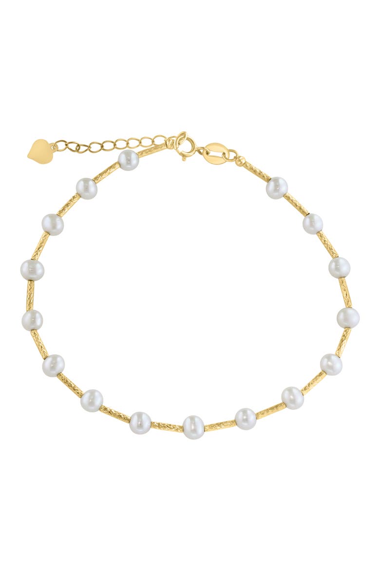 14K Gold 4mm Freshwater Pearl Station Bracelet, Main, color, WHITE