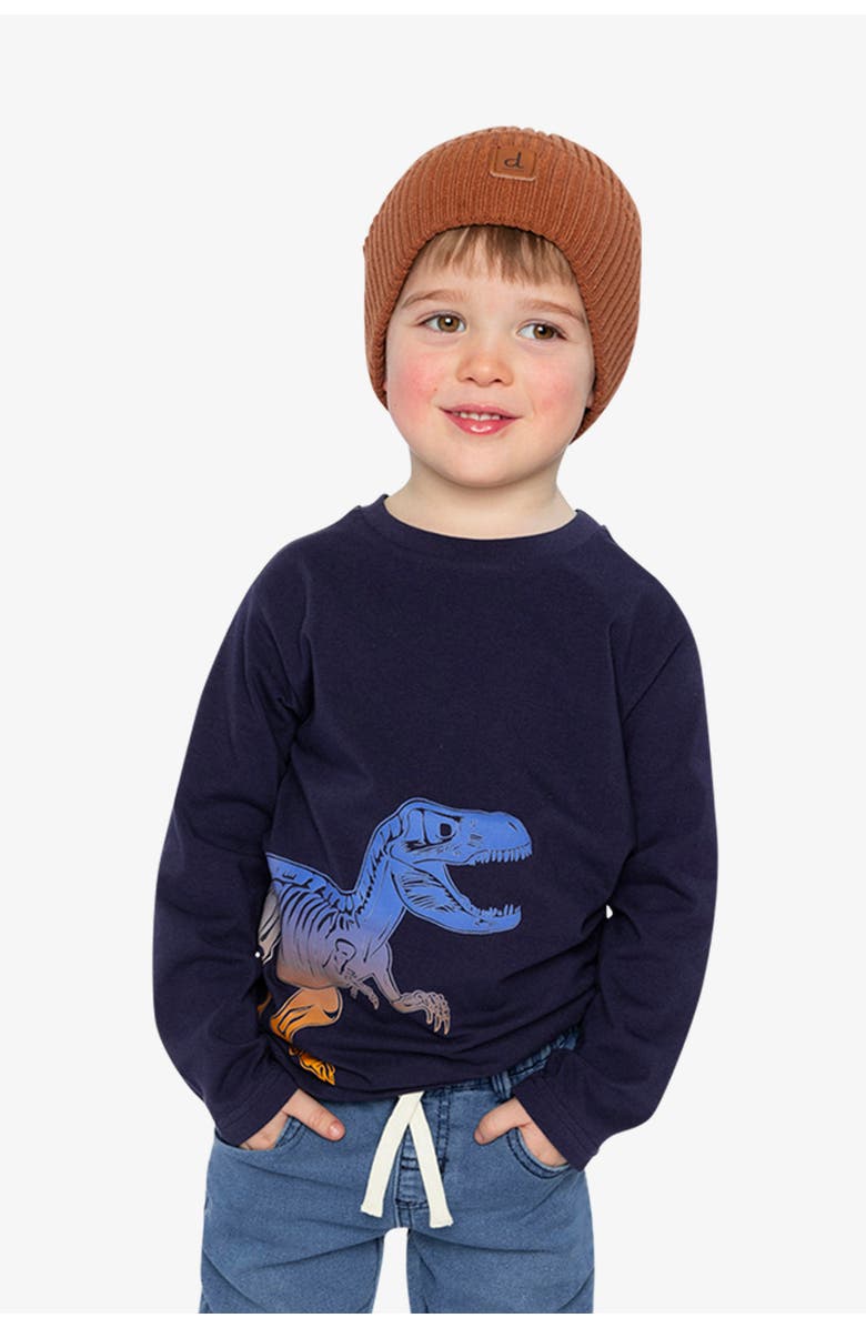 Deux par Deux Long Sleeve Organic Cotton Dino Crew Neck T-Shirt, Alternate, color,