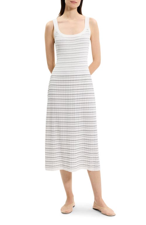 Theory Variegated Stripe Pima Cotton Blend Midi Dress In White