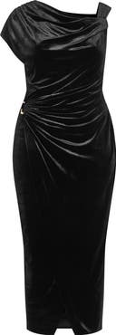 City Chic Vivi Asymmetric Velour Sheath Dress