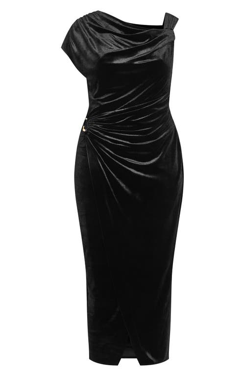 City Chic Vivi Asymmetric Velour Sheath Dress In Black