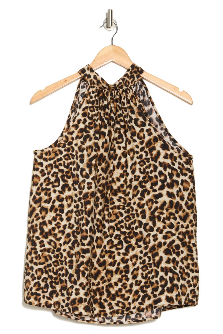 Leopard Tie Neck Top, Alternate, color, CHOCOLATE