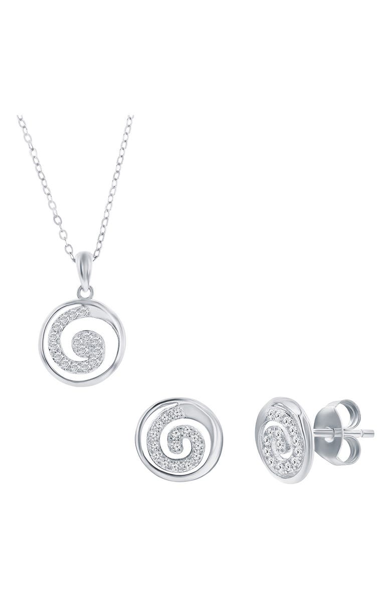 SIMONA Pavé Cubic Zirconia Swirl Stud Earrings & Necklace Set, Main, color,