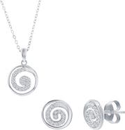 SIMONA Pavé Cubic Zirconia Swirl Stud Earrings & Necklace Set