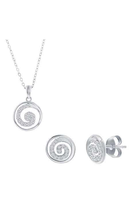 SIMONA Pavé Cubic Zirconia Swirl Stud Earrings & Necklace Set