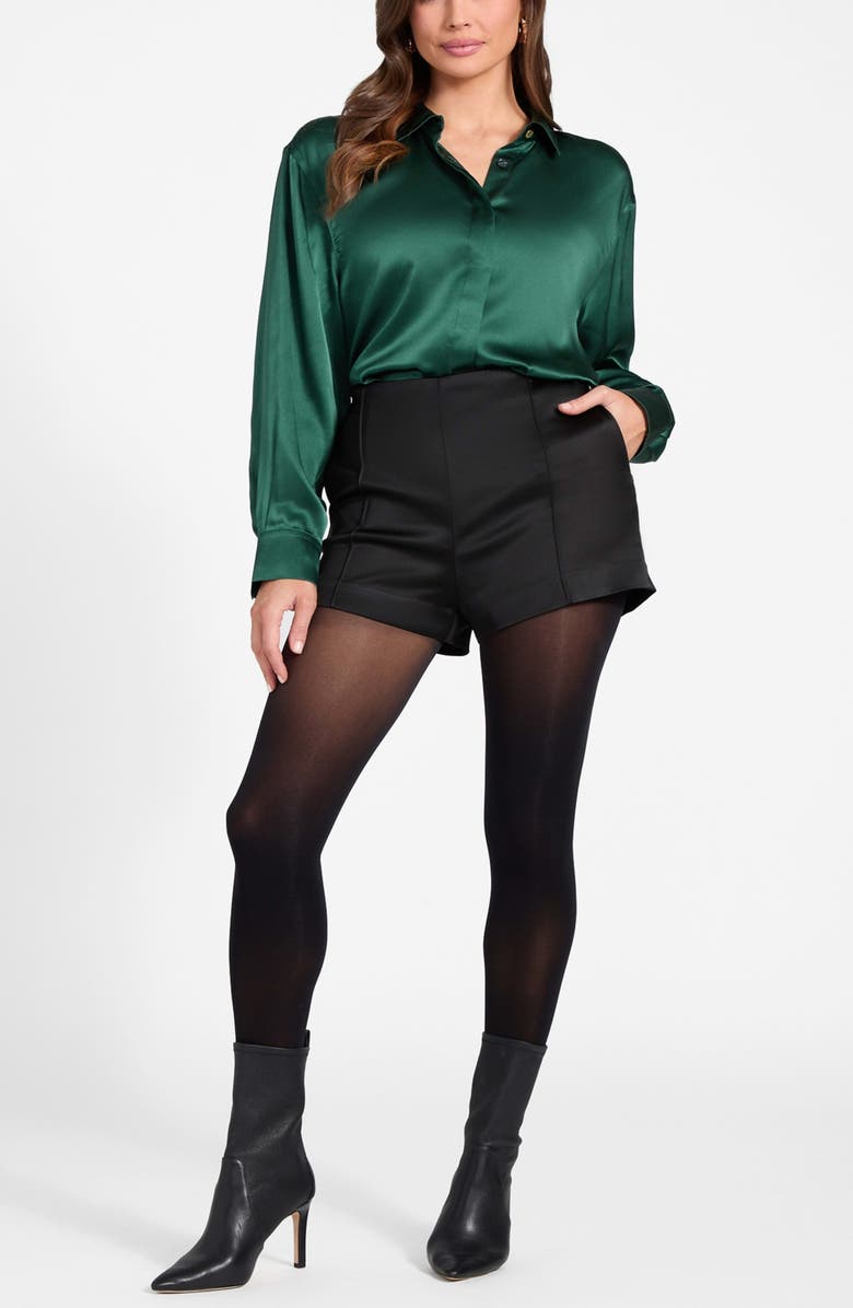 Marciano Elisa Silk Button-Up Shirt, Alternate, color, Dark Green