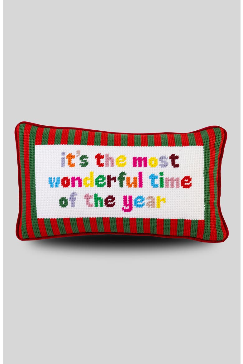 Wonderful Time Needlepoint Pillow, Main, color, Red