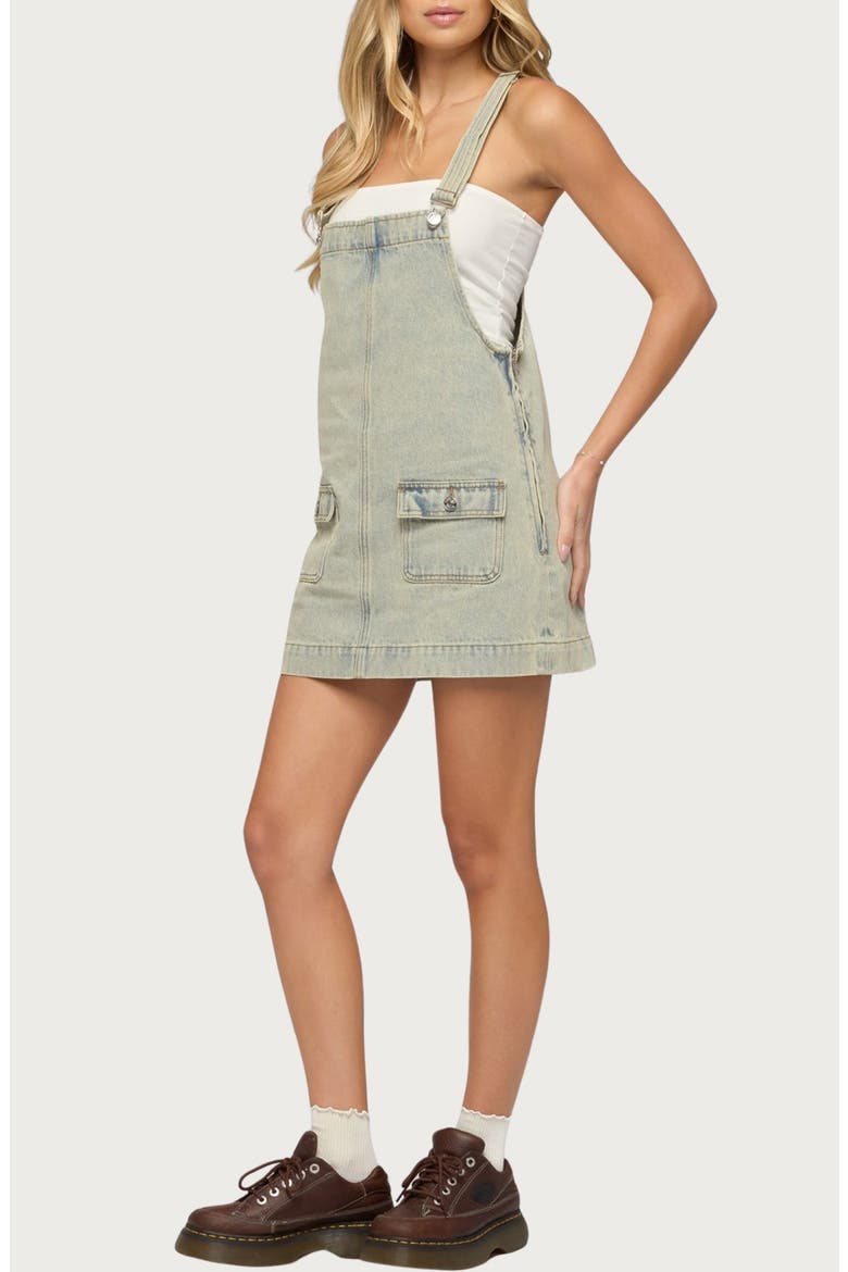 Denim Overall Minidress, Alternate, color, BLUE-VINTAGE-WASHED