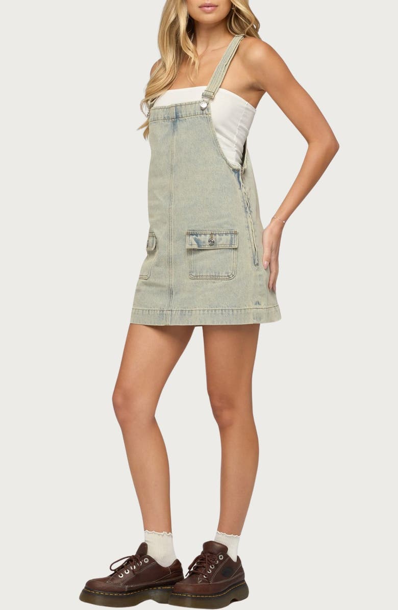 EDIKTED Denim Overall Minidress, Alternate, color, Blue-Vintage-Washed