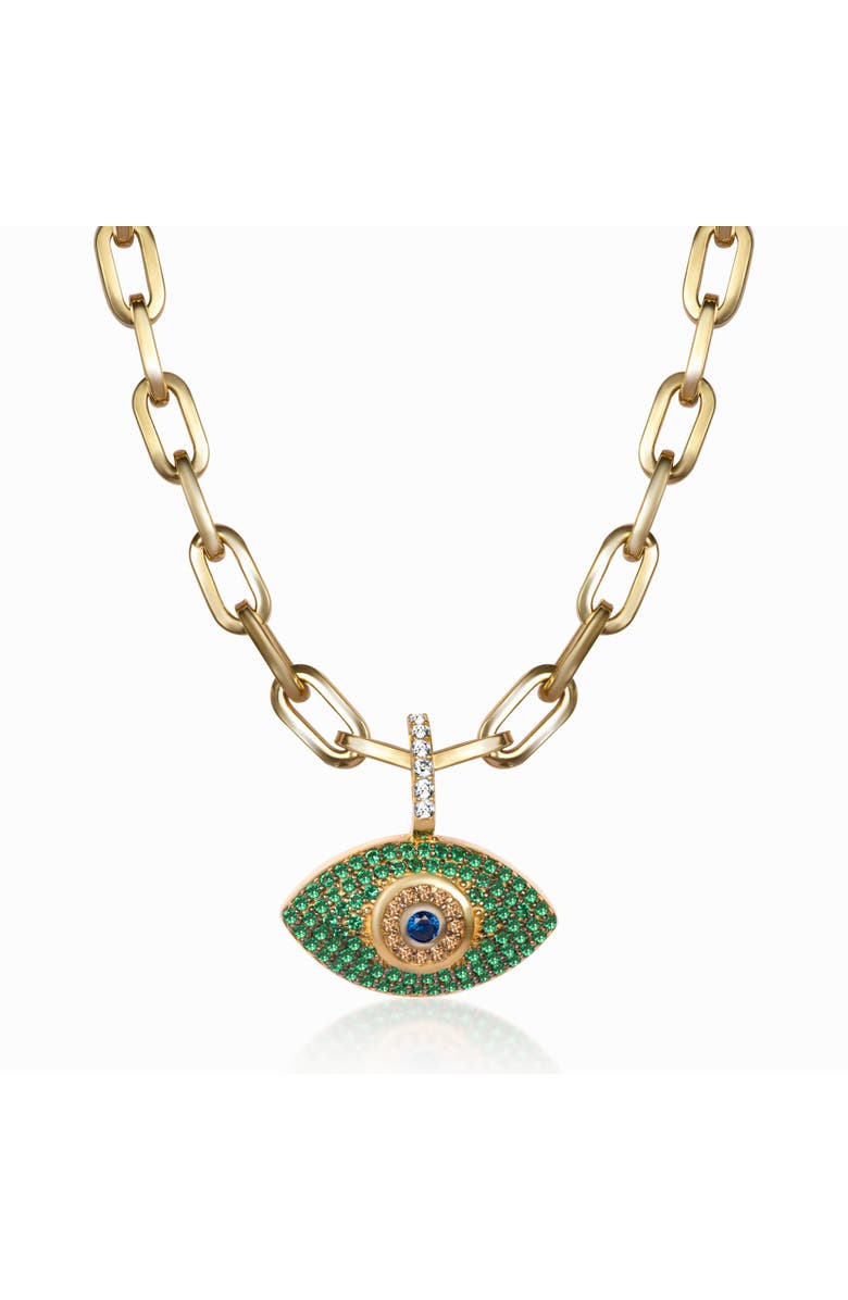 Gemma Azzurro paperclip chain evil eye necklace, Main, color, Green
