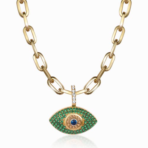 Gemma Azzurro Paperclip Chain Evil Eye Necklace In Gold