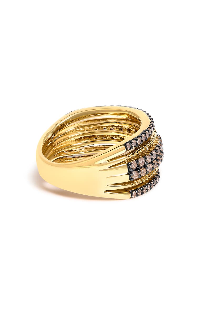 Haus of Brilliance 10K Yellow Gold Plated Sterling Silver 1.00 Cttw Champagne Diamond Multi Layer Band Ring, Alternate, color, Yellow Gold Over Silver