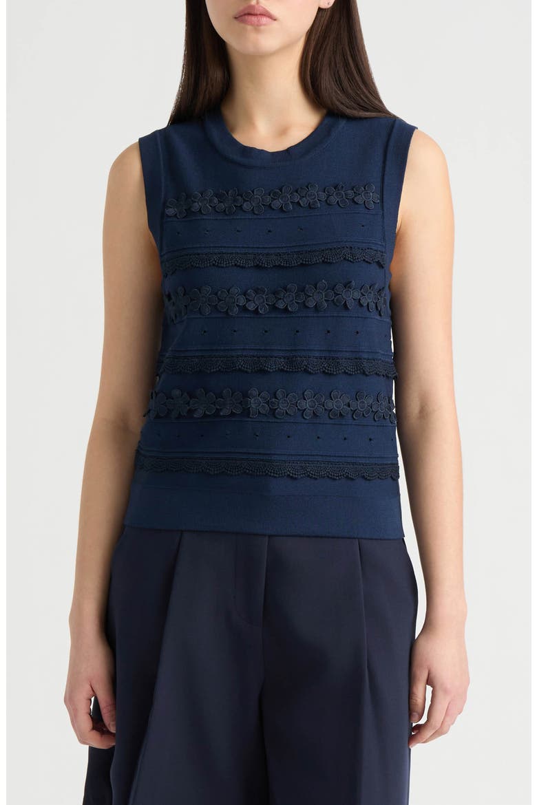 Floral Appliqué Sweater, Main, color, NAVY