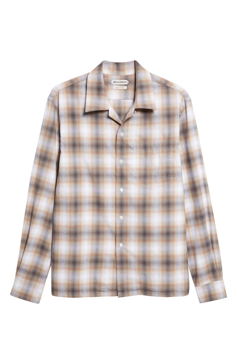 JW Anderson Gradient Check Brushed Flannel Button-Up Shirt, Main, color, Biscuit