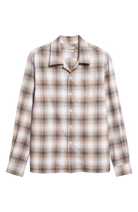 Gradient Check Brushed Flannel Button-Up Shirt