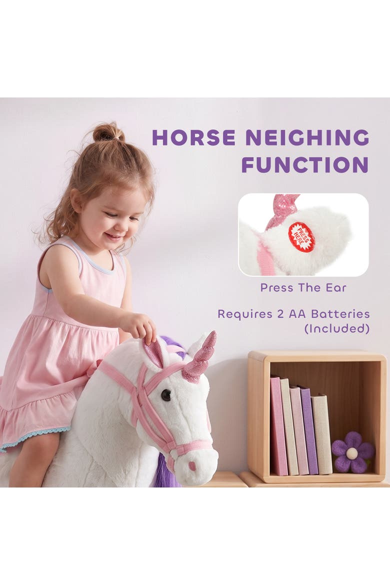 Ride on Horse for Kids 2+ Years, Toddler Riding Horse with Neighing, Stuffed Animal Horse Toy with Padding, White, Alternate, color, white