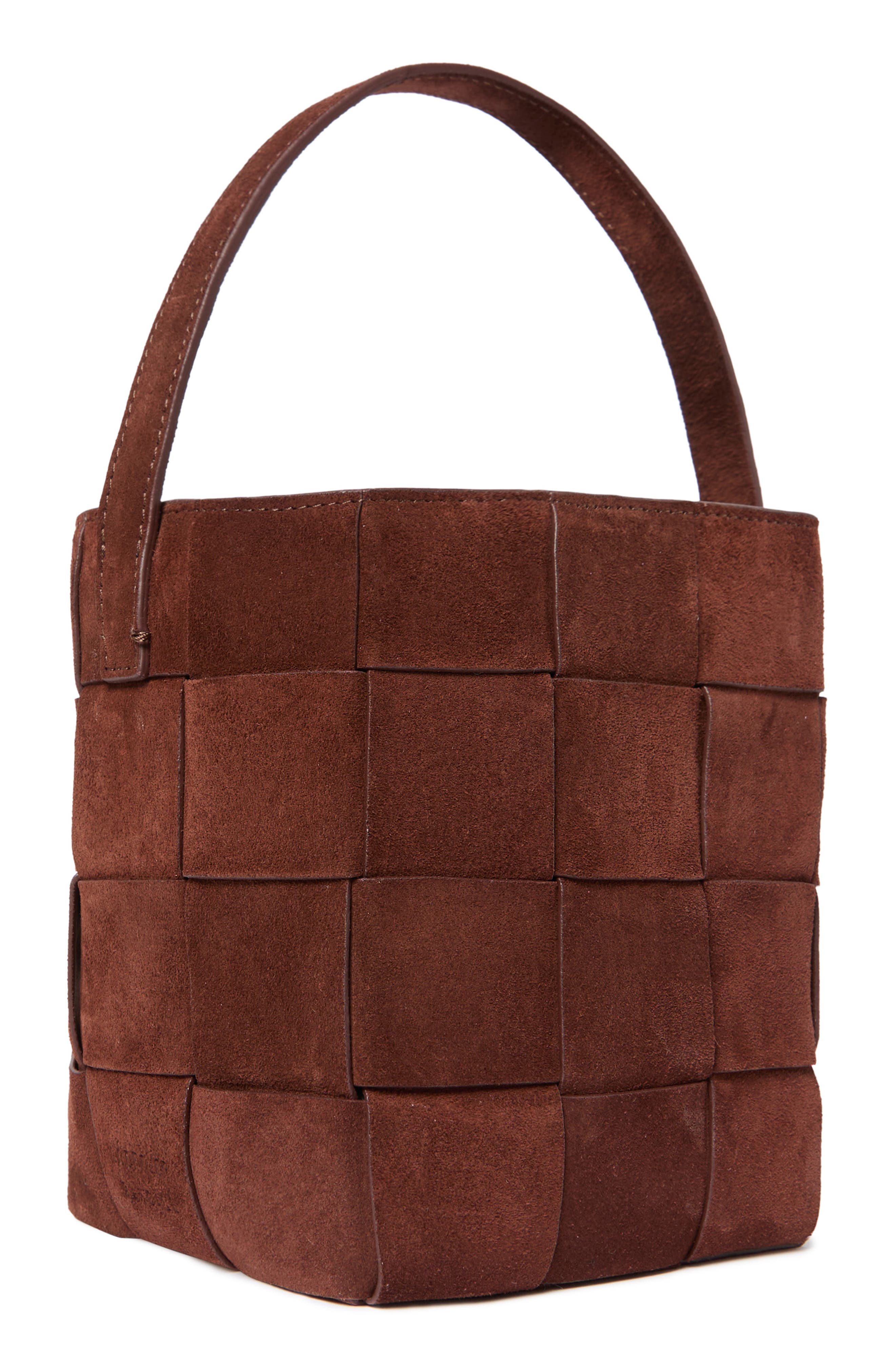 Loeffler Randall Laithe Wide Woven Bucket Bag, Alternate, color, Espresso