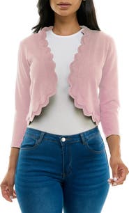 Nina Leonard Scalloped Bolero Shrug Sweater