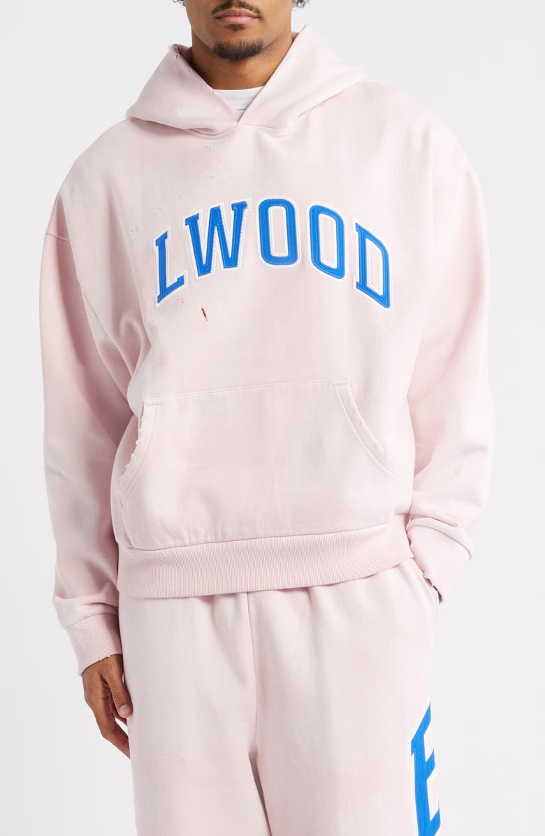 Elwood Fireside Distressed Logo Hoodie, Main, color, Washed Pink