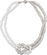 Adornia Knotted Imitation Pearl and Crystal Double Strand Necklace
