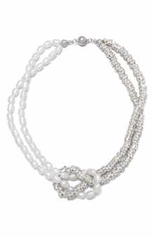 Knotted Imitation Pearl and Crystal Double Strand Necklace