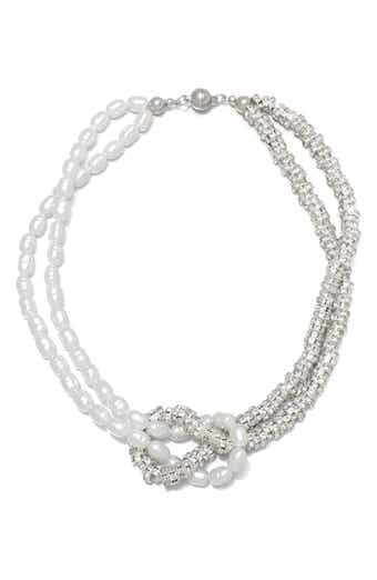 Knotted Imitation Pearl and Crystal Double Strand Necklace