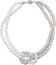 Adornia Knotted Imitation Pearl and Crystal Double Strand Necklace