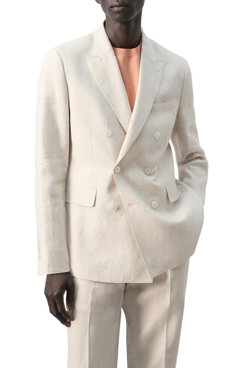 Amalfi Slim Fit Tan Linen Double Breasted Suit Jacket, Main, color, ECRU