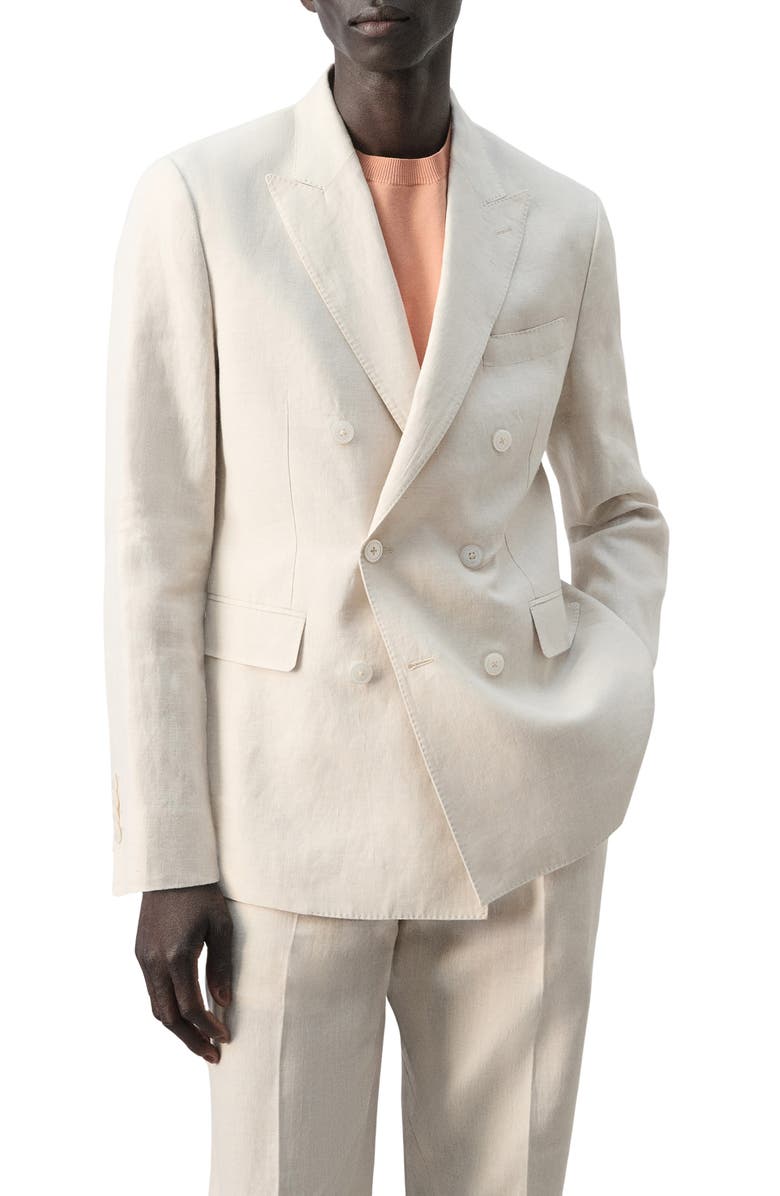 MANGO Amalfi Linen Slim Fit Double Breast Blazer, Main, color, Ecru