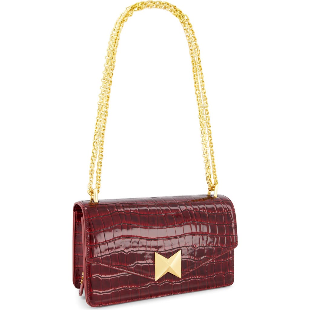 Mac Duggal Gold Plated Hardware Crocodile Leather Shoulder Bag In Oxblood