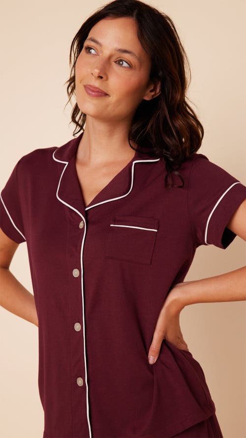 The Cat's Pajamas Pima Knit Cropped Pajama Set In Brown