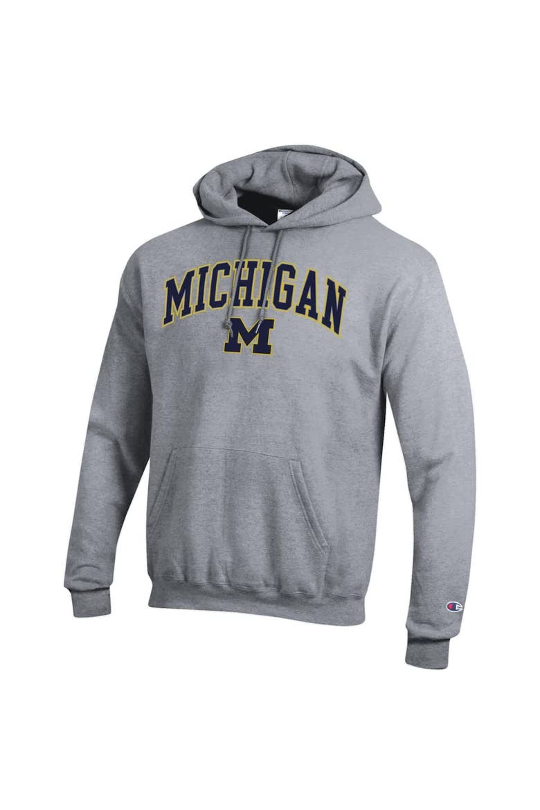 Men's Champion  Heather Gray Michigan Wolverines Arch Over Logo Pullover Hoodie, Alternate, color, Heather Gray