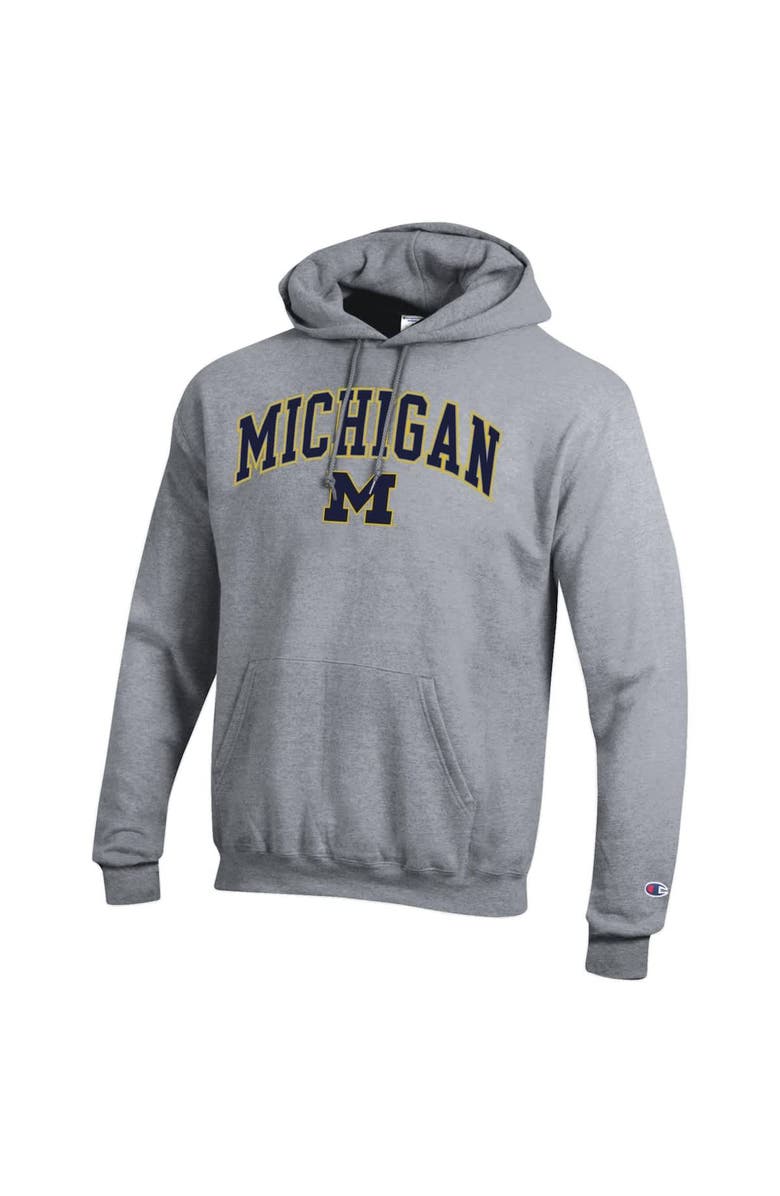 Champion Men's Champion Heather Gray Michigan Wolverines Arch Over Logo Pullover Hoodie, Alternate, color, Heather Gray