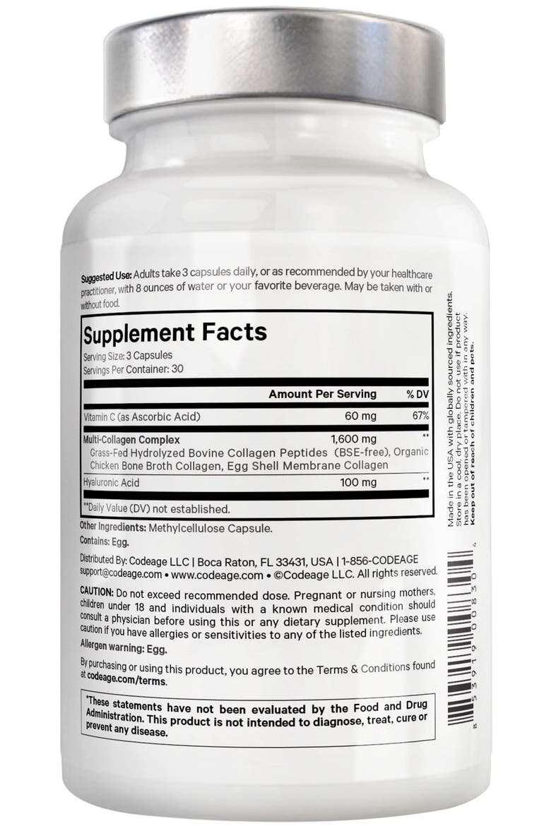 Amen Collagen Peptides + Hyaluronic Acid & Vitamin C, Alternate, color, White