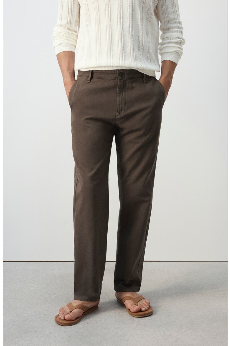 Relaxed Fit Cotton & Linen Jeans, Alternate, color, BROWN