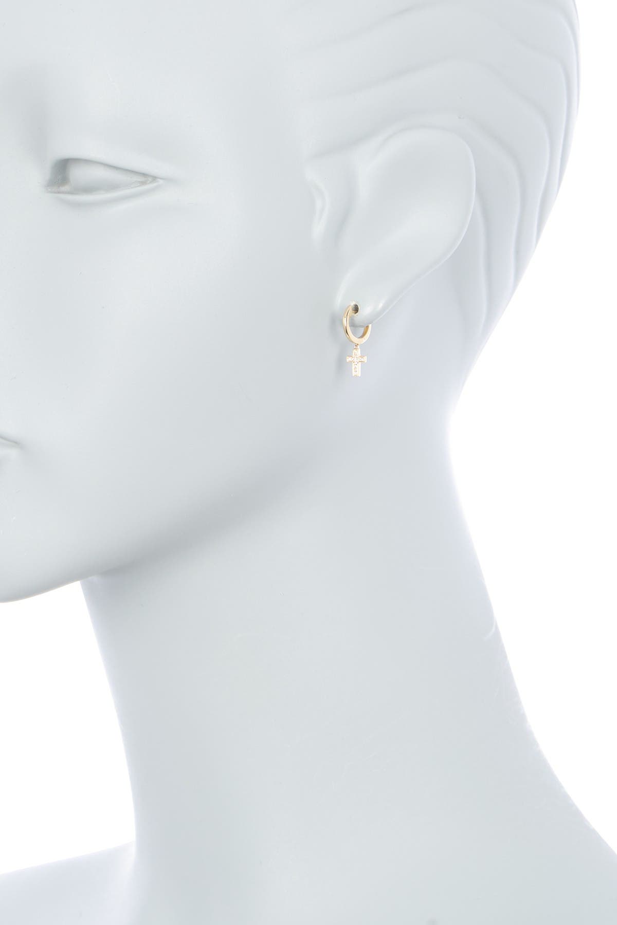 RON HAMI 14K Yellow Gold Diamond Cross 19.05mm x 5.08mm Hoop Earrings ...