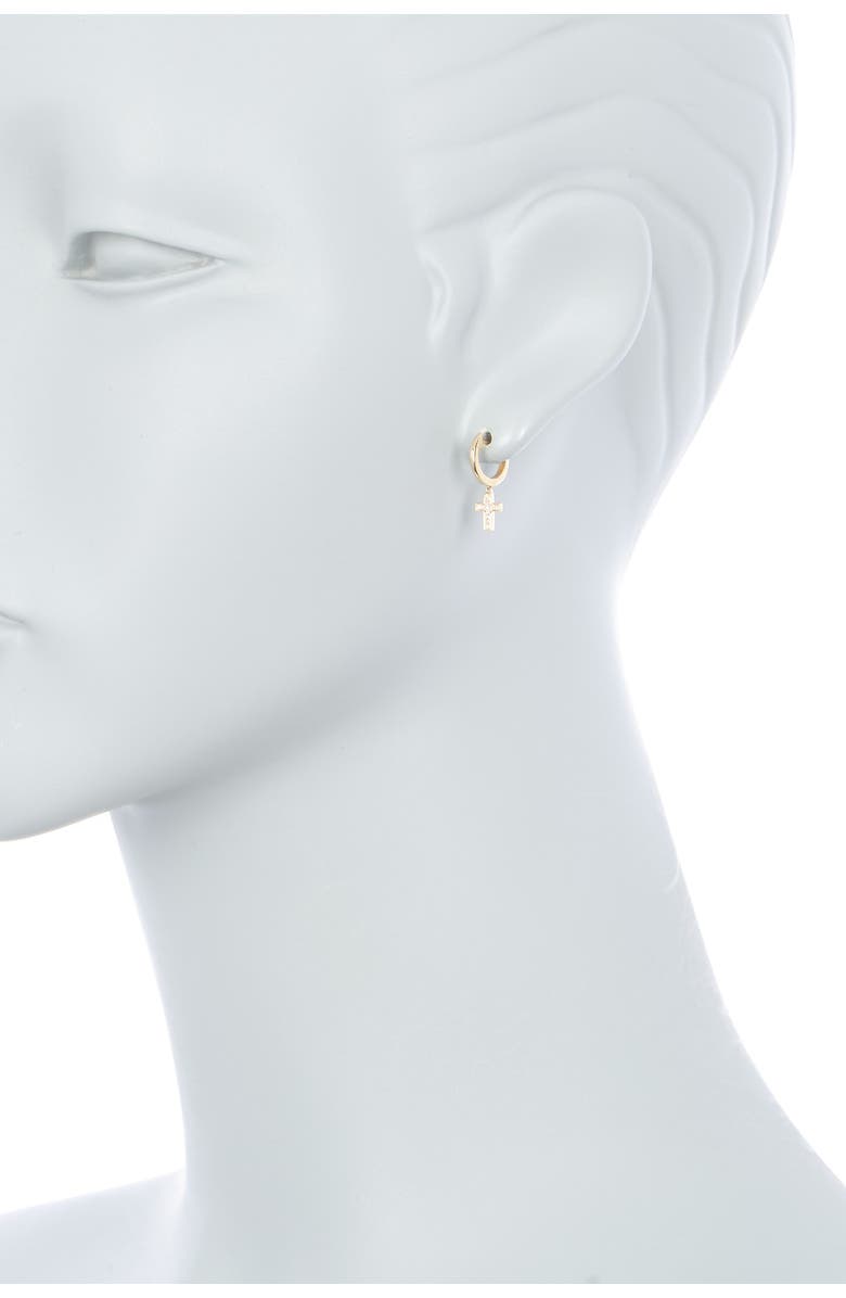 RON HAMI 14K Yellow Gold Diamond Cross 19.05mm x 5.08mm Hoop Earrings - 0.085 ctw, Alternate, color, 