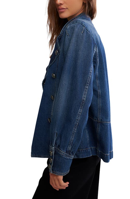 Free People Imogene Double Breasted Denim Jacket In Blue