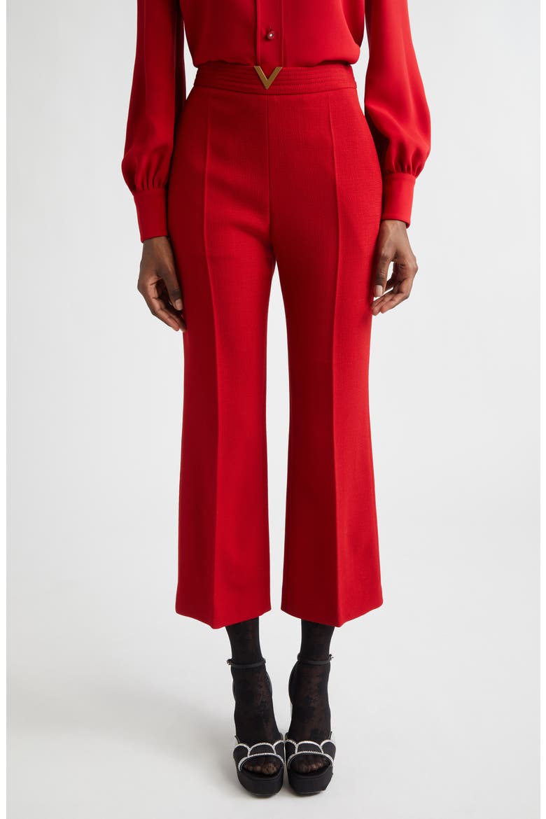 Wool Crepe Crop Flare Pants, Main, color, DEEP RED