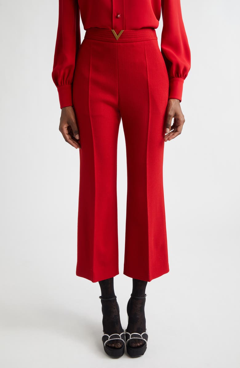 Valentino Wool Crepe Crop Flare Pants, Main, color, Deep Red